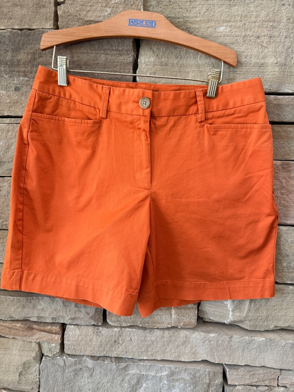 Lands' End Women’s Orange Casual Cotton-Blend Chino Shorts with Pockets